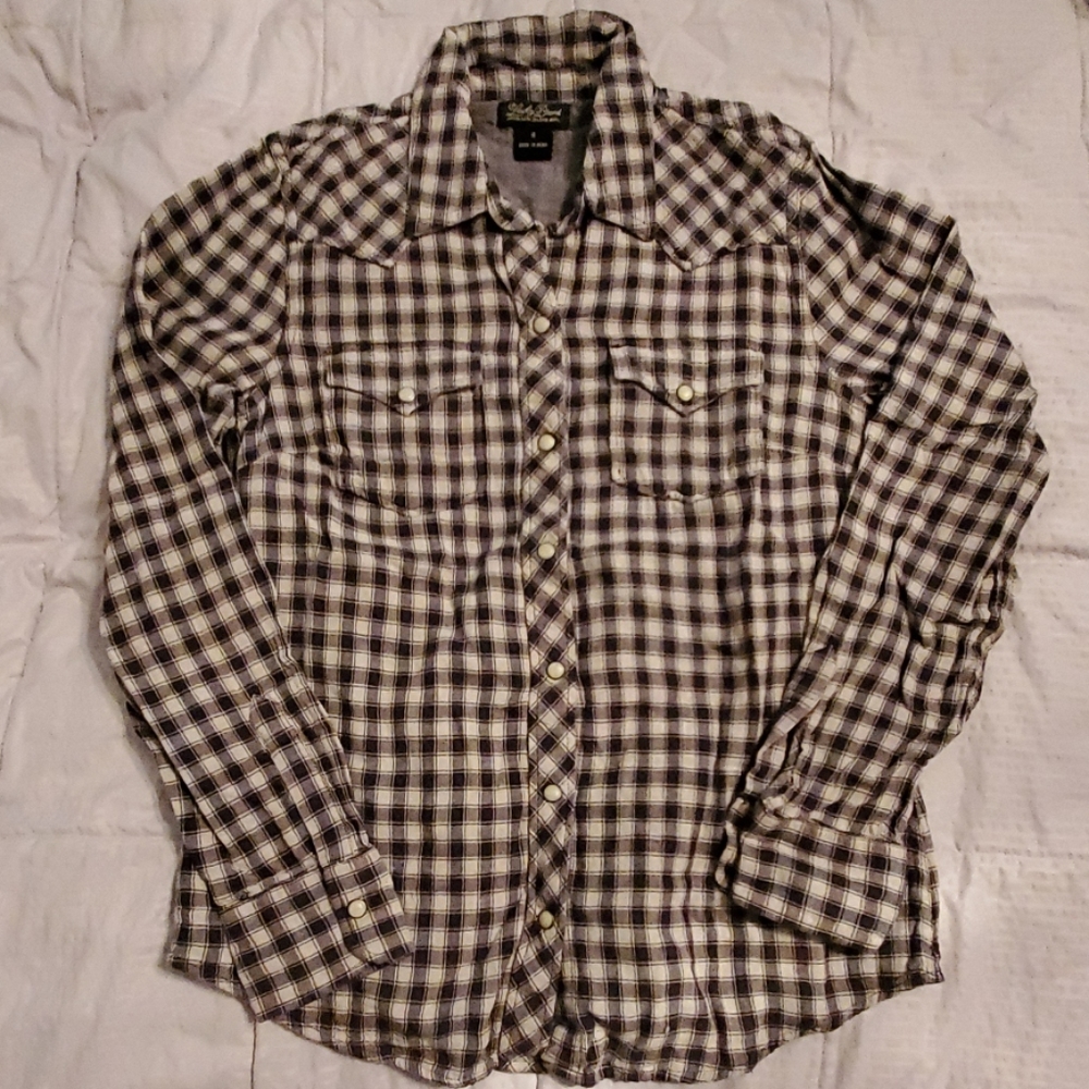 Blue and White Checked Western Style Button-down